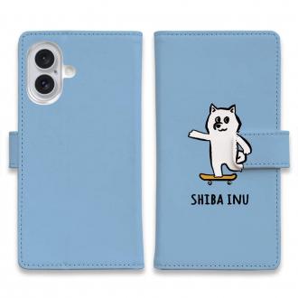 【手帳型】【ワカボンド】WAKAMAKAシリーズ 柴犬スケボー_白柴