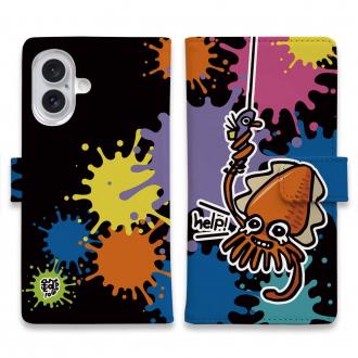 【手帳型】【釣りざんまい】エギに釣られるアオリイカ_ビビッドカラー