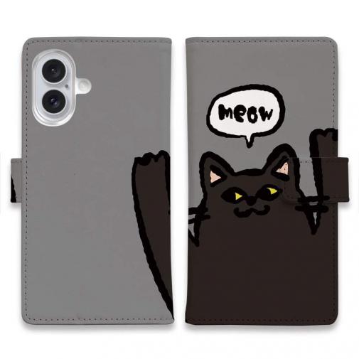 【手帳型】ワーイなネコ_黒猫(wakat)