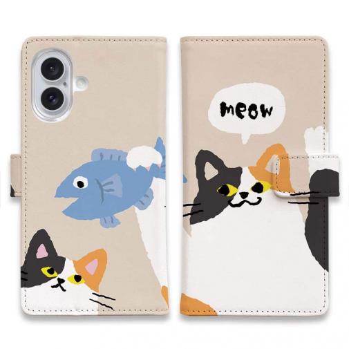 【手帳型】サカナもってワーイなネコ_三毛猫(wakat)