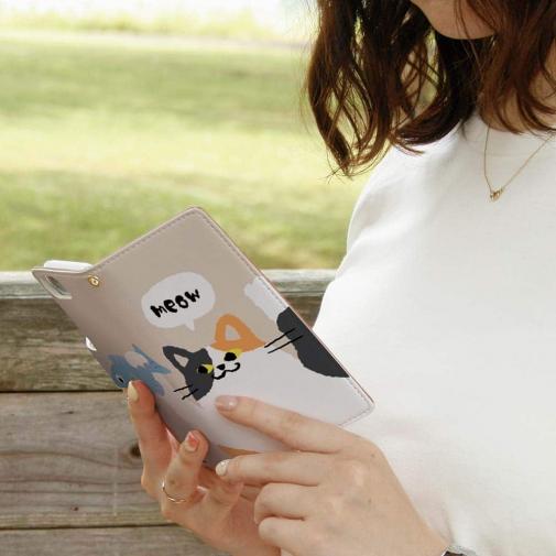 【手帳型】サカナもってワーイなネコ_三毛猫(wakat)