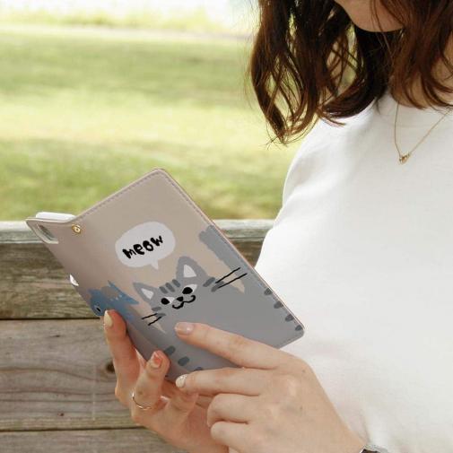 【手帳型】サカナもってワーイなネコ_サバトラ猫(wakat)