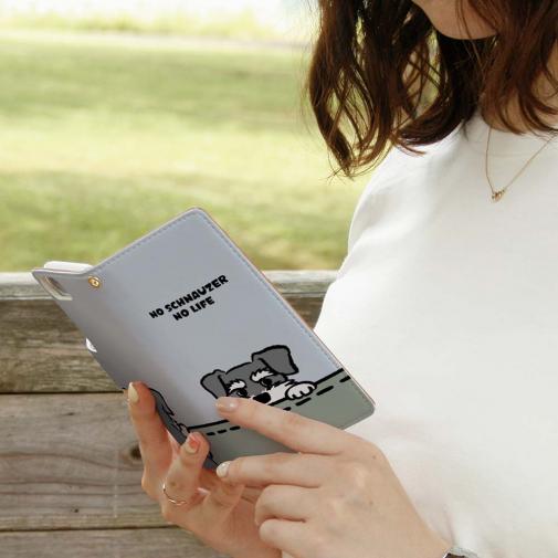 【手帳型】何か気になるミニチュアシュナウザー_ソルト＆ペッパー(wakat)