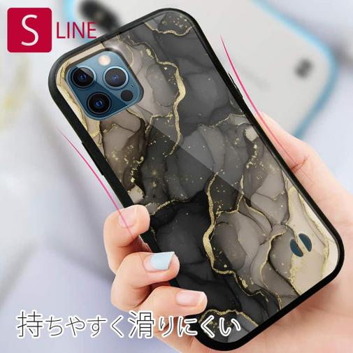 【S-LINE】くすみカラーマーブル調 ブラック＆ゴールド