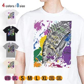 【Tシャツ】チヌ(クロダイ)　ペンキペイント 5.6oz Cotton:100%