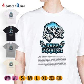 【Tシャツ】バスフィッシング　ローライダーフォント　ブルー 5.6oz Cotton:100%