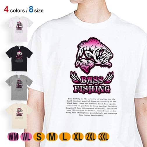 【Tシャツ】バスフィッシング ローライダーフォント ショッキングピンク 5.6oz Cotton:100%