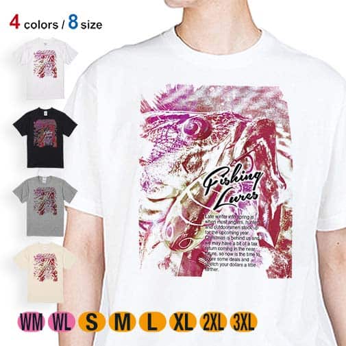 【Tシャツ】ブラックバスのバイト　ペイント風　レッド 5.6oz Cotton:100%