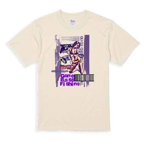【Tシャツ】Gone Bass Fishing ローライダーポスター風　パープル 5.6oz Cotton:100%