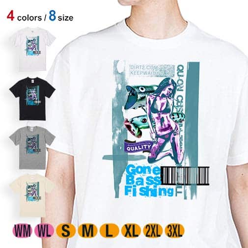 【Tシャツ】Gone Bass Fishing ローライダーポスター風 エメラルドグリーン 5.6oz Cotton:100%