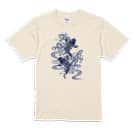【Tシャツ】タトゥー風昇り鯉　ブルー&ホワイト 5.6oz Cotton:100%
