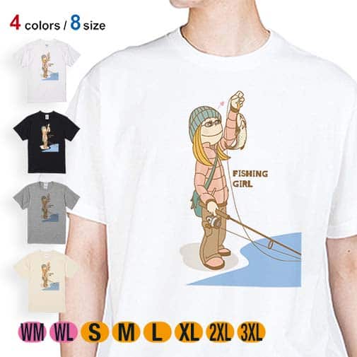 【Tシャツ】釣りガール イラスト 5.6oz Cotton:100%