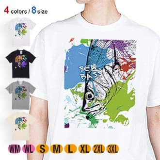 【Tシャツ】シーバス(ヒラスズキ)　ペンキペイント 5.6oz Cotton:100%