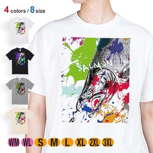 【Tシャツ】サケ ペンキペイント 5.6oz Cotton:100%