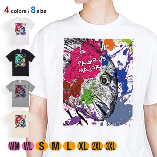 【Tシャツ】マダイ ペンキペイント 5.6oz Cotton:100%