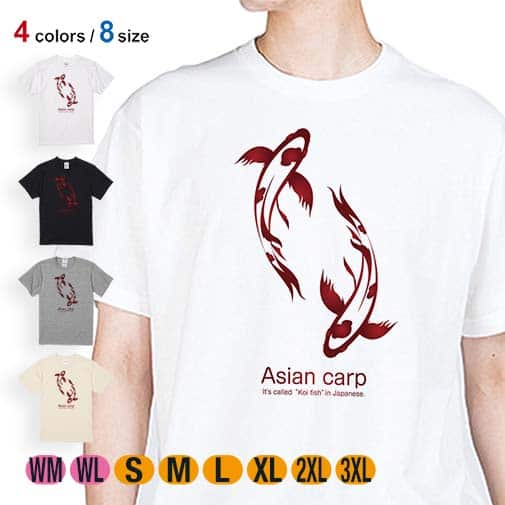 【Tシャツ】錦鯉 紅白 Koi Fish ホワイト 5.6oz Cotton:100%