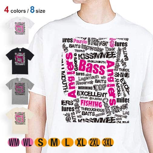 【Tシャツ】BASS テキストデザイン　ショッキングピンク 5.6oz Cotton:100%
