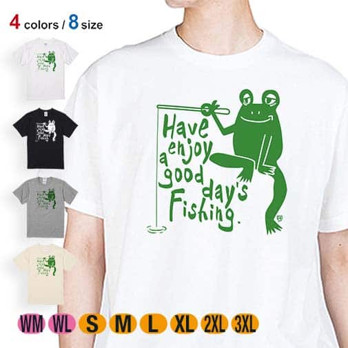 【Tシャツ】【釣りざんまい】カエルが釣りをするでケロ 5.6oz Cotton:100%