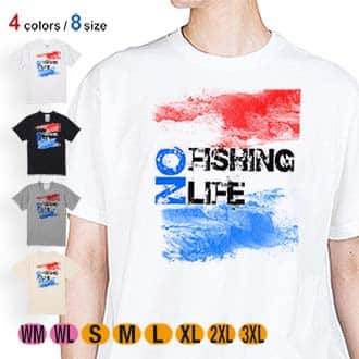 【Tシャツ】No Fishing No Life レッド&ブルー 5.6oz Cotton:100%