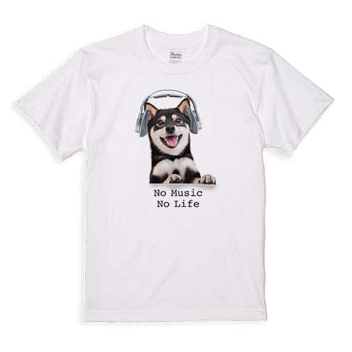 【Tシャツ】黒柴だってNo Music No Life 5.6oz Cotton:100%