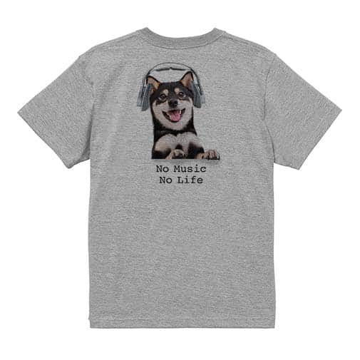 【Tシャツ】黒柴だってNo Music No Life 5.6oz Cotton:100%