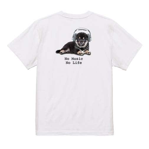 【Tシャツ】黒柴（子犬）だってNo Music No Life 5.6oz Cotton:100%