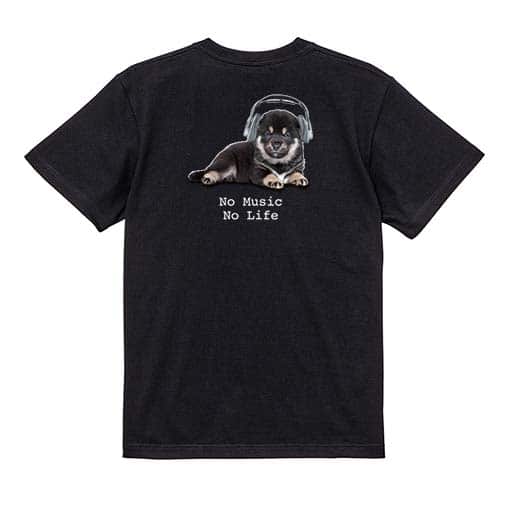 【Tシャツ】黒柴（子犬）だってNo Music No Life 5.6oz Cotton:100%