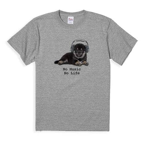 【Tシャツ】黒柴（子犬）だってNo Music No Life 5.6oz Cotton:100%
