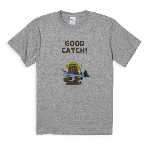 【Tシャツ】【釣りざんまい】サケを釣るクマさん  5.6oz Cotton:100%