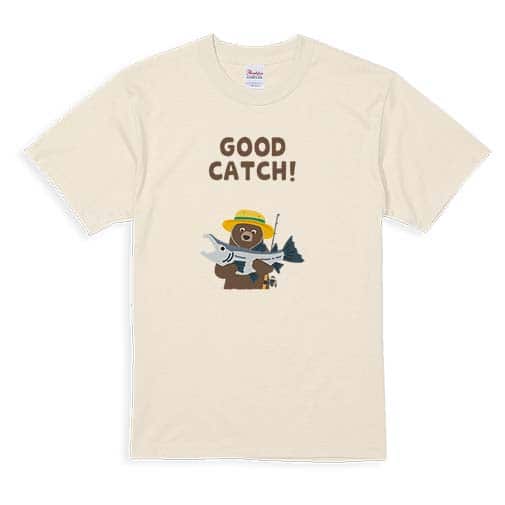【Tシャツ】【釣りざんまい】サケを釣るクマさん  5.6oz Cotton:100%