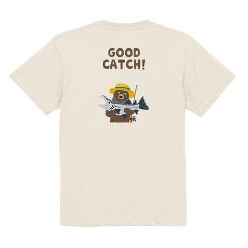 【Tシャツ】【釣りざんまい】サケを釣るクマさん  5.6oz Cotton:100%