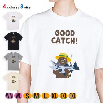 【Tシャツ】【釣りざんまい】サケを釣るクマさん  5.6oz Cotton:100%
