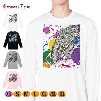 【長袖Tシャツ】チヌ(クロダイ)　ペンキペイント 5.6oz Cotton:100%