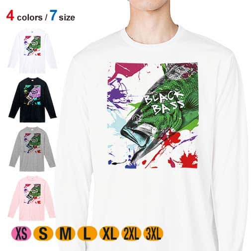 【長袖Tシャツ】ブラックバス　ペンキペイント 5.6oz Cotton:100%