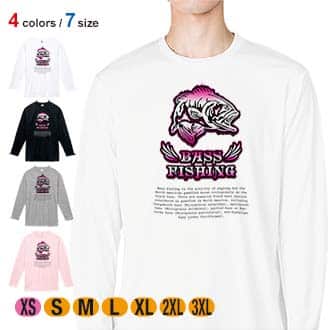 【長袖Tシャツ】バスフィッシング　ローライダーフォント　ショッキングピンク 5.6oz Cotton:100%