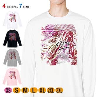 【長袖Tシャツ】ブラックバスのバイト　ペイント風　レッド 5.6oz Cotton:100%