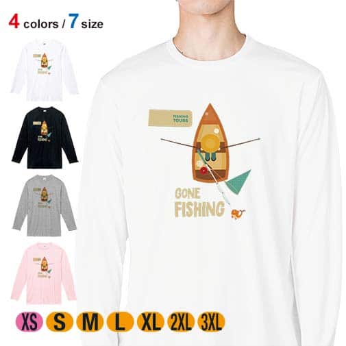 【長袖Tシャツ】ボート釣りに行く! GONE FISHING 5.6oz Cotton:100%