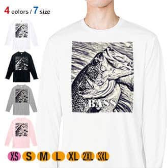 【長袖Tシャツ】ブラックバス　ハンドランディング　モノトーン 5.6oz Cotton:100%
