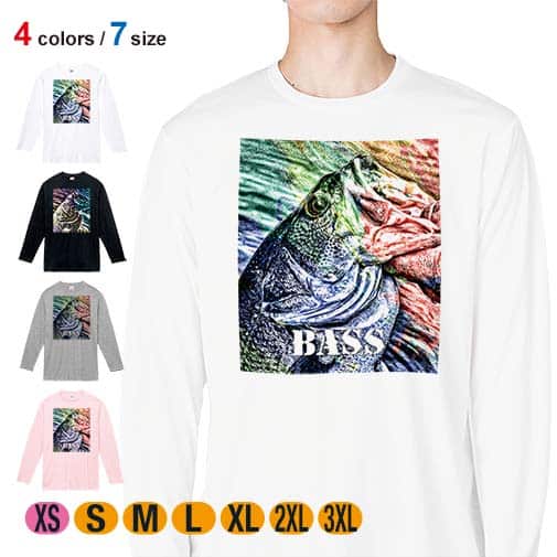【長袖Tシャツ】ブラックバス ハンドランディング カラフル 5.6oz Cotton:100%