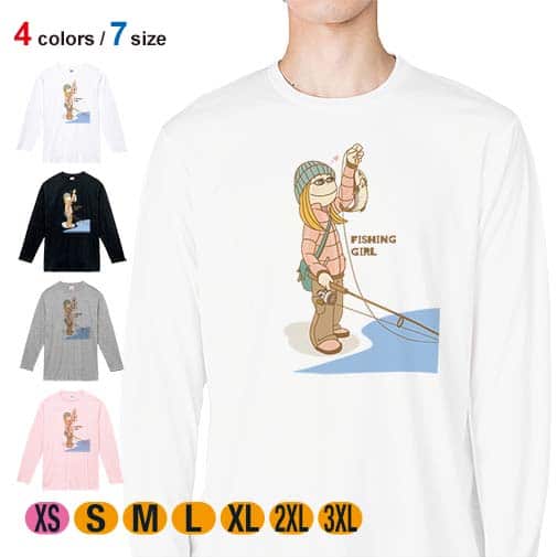 【長袖Tシャツ】釣りガール イラスト 5.6oz Cotton:100%