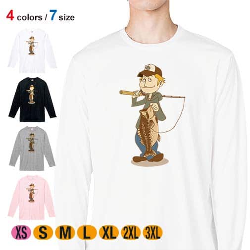 【長袖Tシャツ】釣りボーイ イラスト 5.6oz Cotton:100%