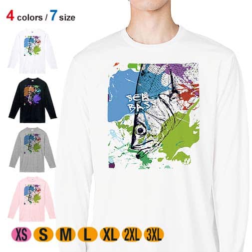 【長袖Tシャツ】シーバス(ヒラスズキ)　ペンキペイント 5.6oz Cotton:100%