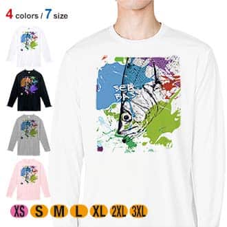【長袖Tシャツ】シーバス(ヒラスズキ)　ペンキペイント 5.6oz Cotton:100%