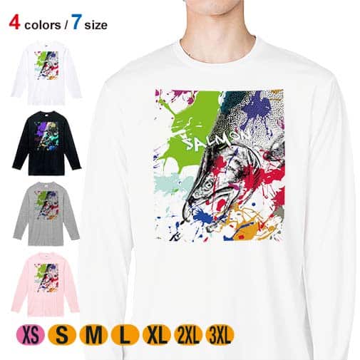 【長袖Tシャツ】サケ ペンキペイント 5.6oz Cotton:100%