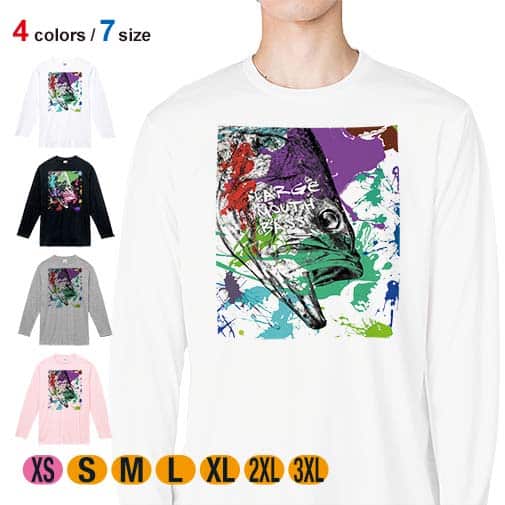 【長袖Tシャツ】ブラックバス2 ペンキペイント 5.6oz Cotton:100%