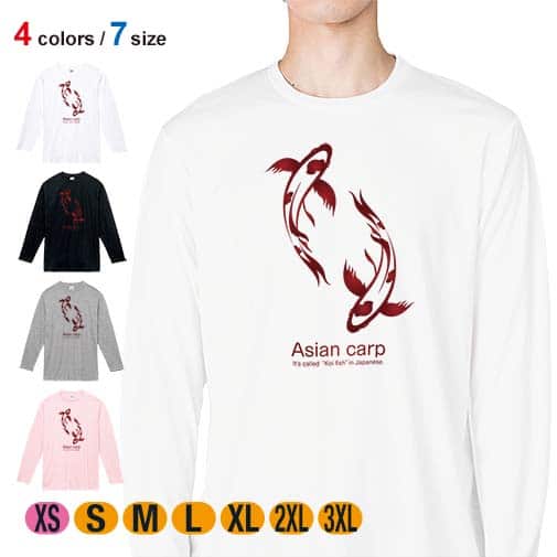 【長袖Tシャツ】錦鯉　紅白　Koi Fish　ホワイト 5.6oz Cotton:100%