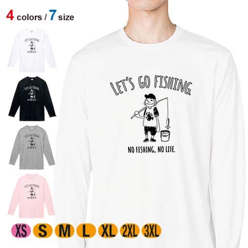 【長袖Tシャツ】【釣りざんまい】レッツゴーフィッシング バケツとアングラー 5.6oz Cotton:100%