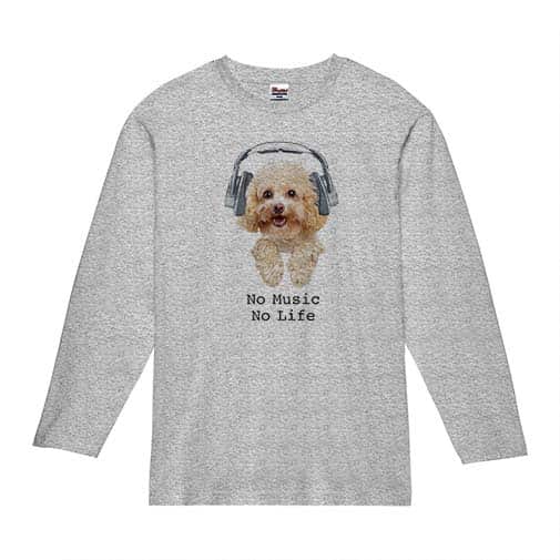 【長袖Tシャツ】トイプードルだってNo Music No Life 5.6oz Cotton:100%