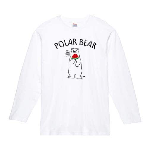 【長袖Tシャツ】シロクマさんとスイカ(wakat) 5.6oz Cotton:100%