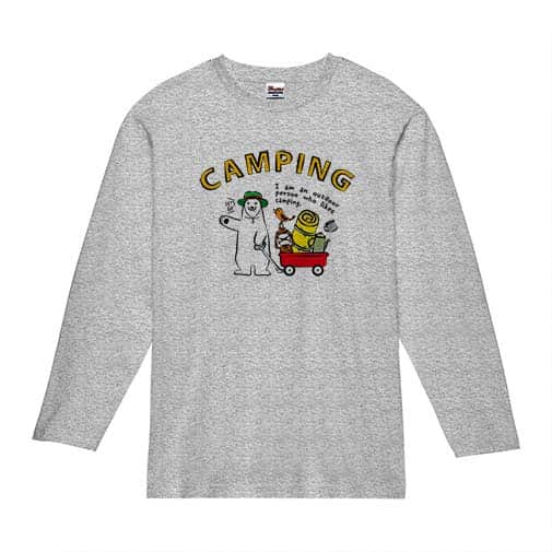 【長袖Tシャツ】シロクマさんキャンプに行く(wakat) 5.6oz Cotton:100%